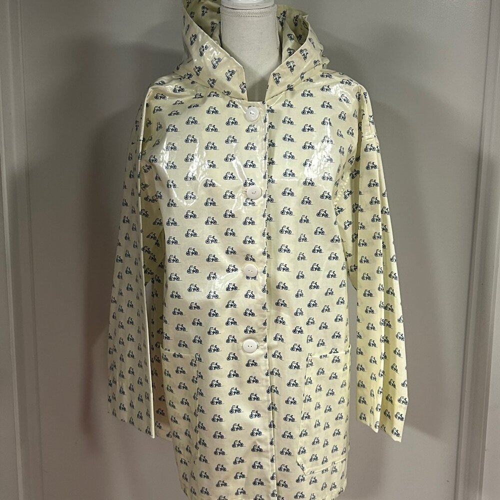 Bicycles, Bicycles Bright Navy on Brilliant White Button Up All-Weather Coat